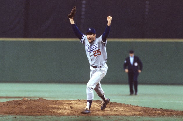 Dodgers pitcher Tommy John runs off the mound in celebration after winning Game 4 (and the series) in a National League Championship matchup against the Philadelphia Phillies in 1977, three years after undergoing surgery.